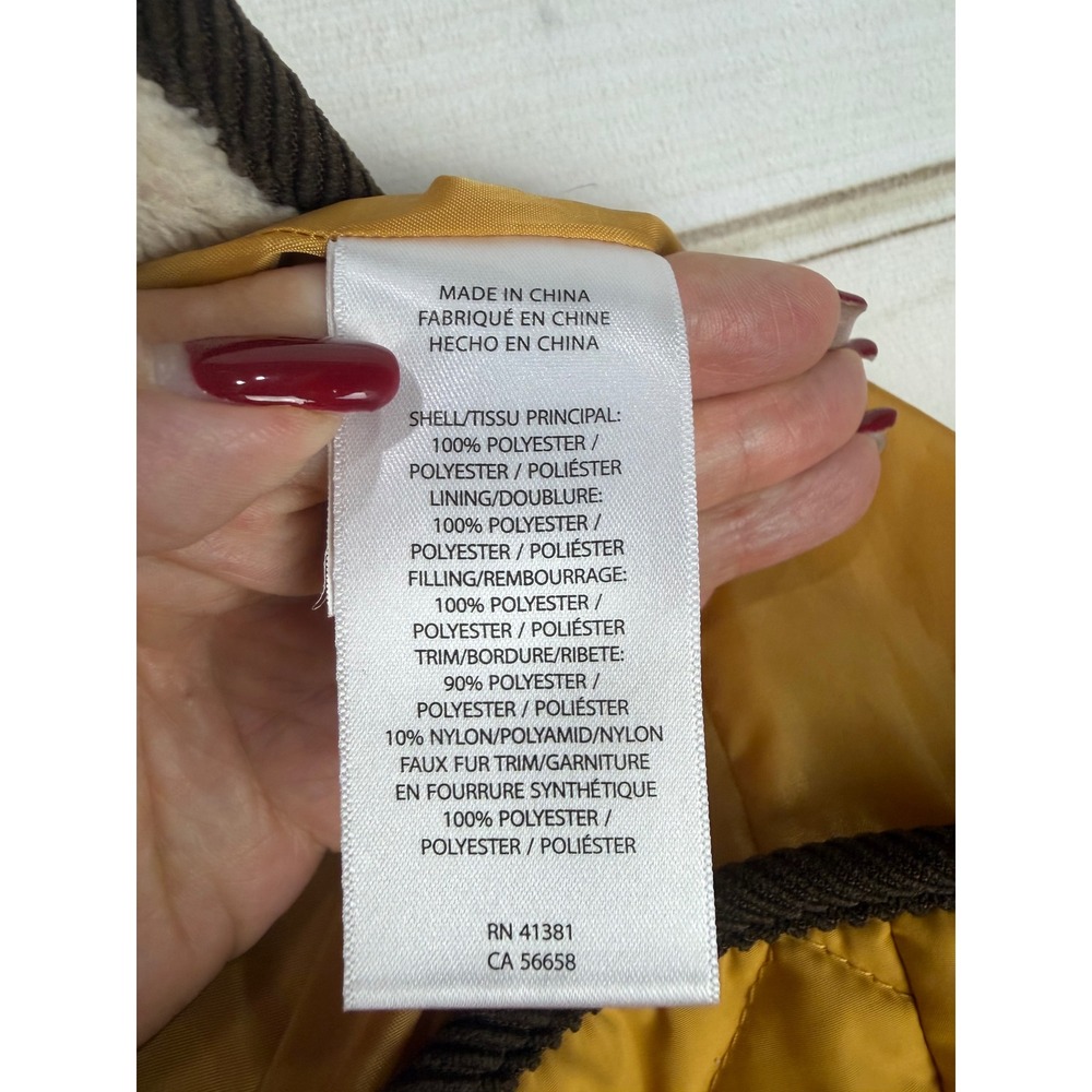 Lauren Ralph Lauren Jacket Womens XL Mustard Yellow Quilted Faux Fur Collar - Picture 8 of 8